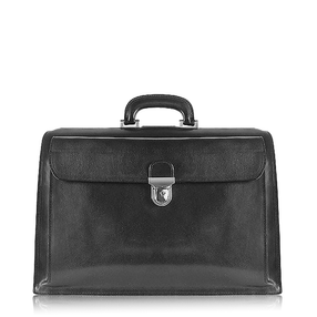 Black Italian Leather Buckled Large Doctor Bag