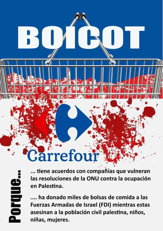 BDS Madrid 🇵🇸 on X: "Llamamos al boicot a #Carrefour por sus negocios con  compañías que vulneran los #DerechosHumanos y por donar miles de bolsitas  de comida al ejército de ocupación #sionista=#nazi