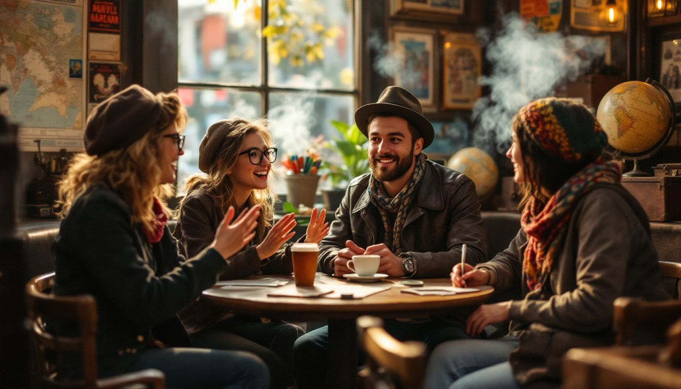 Un groupe d'étudiants discutant des avantages d'étudier à l'étranger.