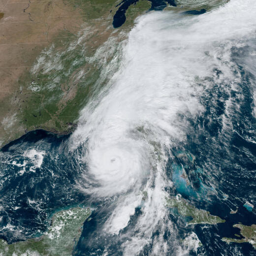 September 26, 2024 - Gulf of Mexico, Florida, USA - Helene is currently a Category 2 hurricane with wind speeds of 105 mph. It is expected to make landfall on Florida s Big Bend this evening as at least a Category 3 hurricane, bringing the risk of devastating damage. The storm was 255 miles southwest of Tampa as of 11 a.m. ET, traveling northeast at 14 mph. A storm surge warning is in place for almost the entirety of Florida s west coast, where surging waters described as unsurvivable could reach as high as 20 feet in places. Hurricane and tropical storm warnings are in place across coastal areas of southern Florida. The National Hurricane Center said: Preparations to protect life and property should be rushed to completion. A state of - ZUMAz03_ 20240926_shm_z03_494 Copyright: xNOAAx