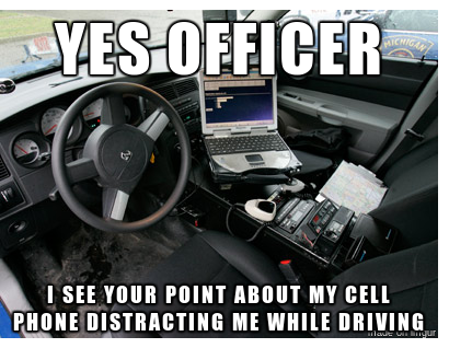 Inside look at a cop car.