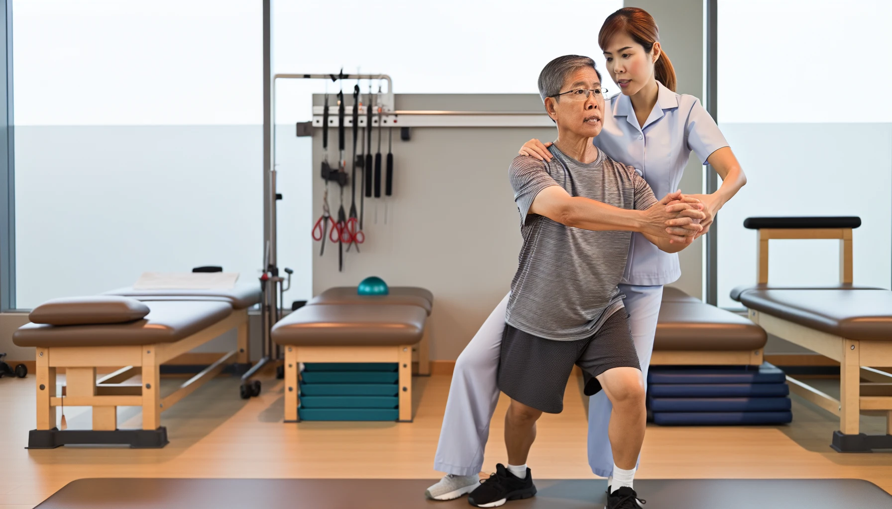 A photo demonstrating gentle exercises suitable for individuals with hip osteoarthritis, promoting joint mobility and flexibility.