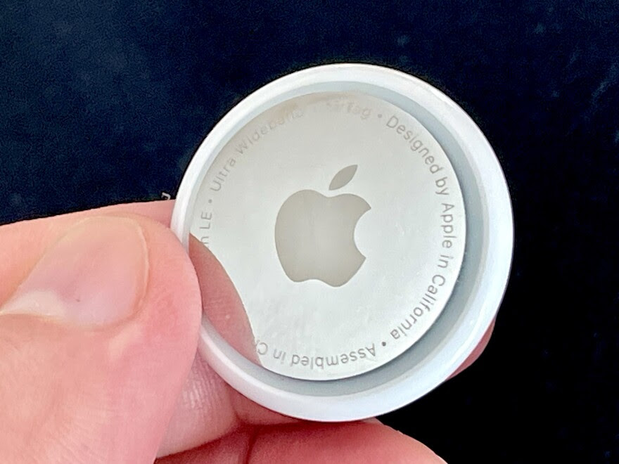 An Apple AirTag is shown in this April 5, 2024, photograph. (Ted Bridis/Fresh Take Florida)