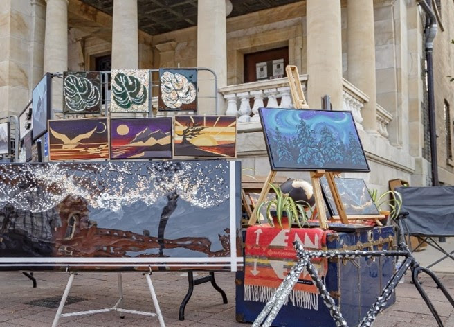 Art displayed in front of federal building