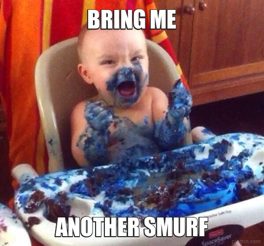 Baby covered in blue goop.