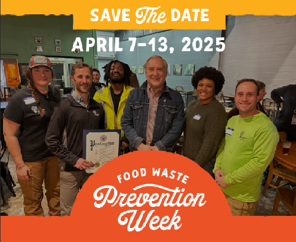 The image depicts a save the date for food waste prevention week. It shows an image with six individuals. 