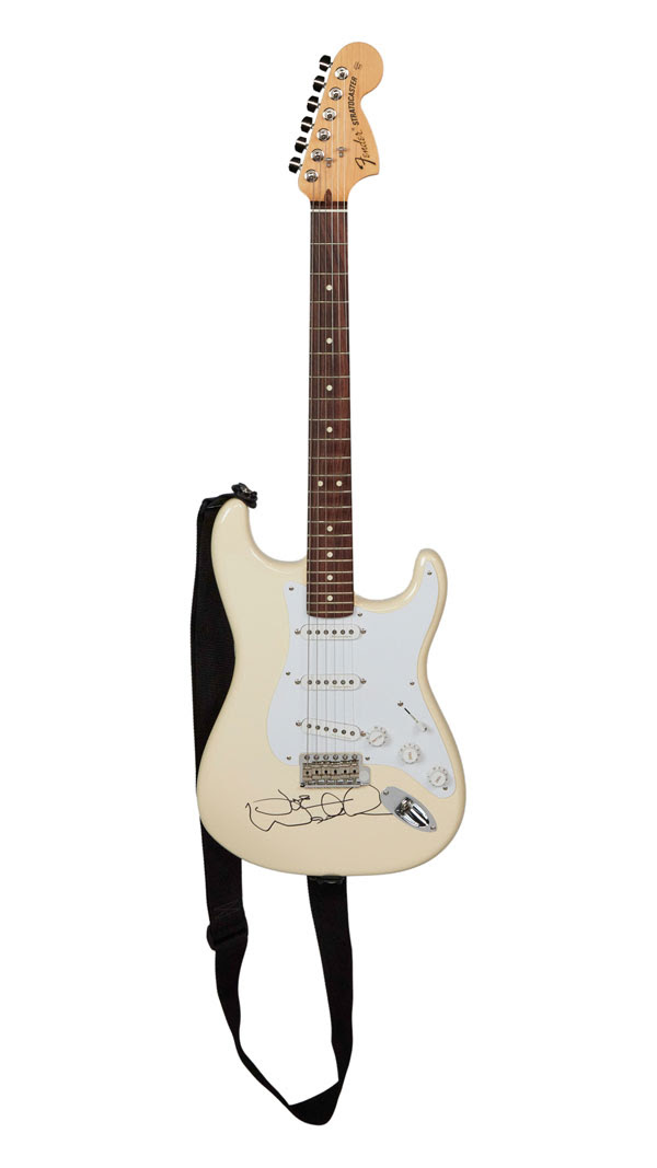 Joe Walsh’s personally owned and signed 2015 Fender Stratocaster guitar in Olympic White finish