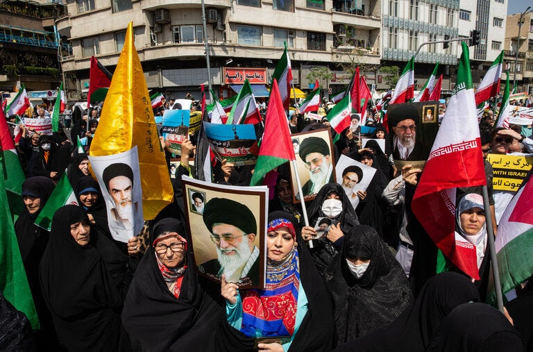 Iranians at an anti-Israel rally after Friday prayers in Tehran on Friday.