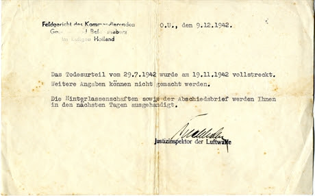 Bericht van executie, 9 december 1942