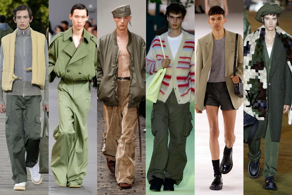 De izquierda a derecha colecciones primavera verano 2024 de Kenzo Loewe Hed Mayner 1989 Studio Ami y Louis Vuitton.