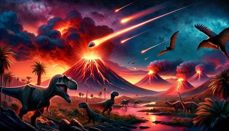 Asteroid Meteor Volcanoes Dinosaur Extinction Concept