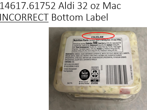 Attachment 1: “Incorrect Bottom Label Coleslaw, 32 oz.”