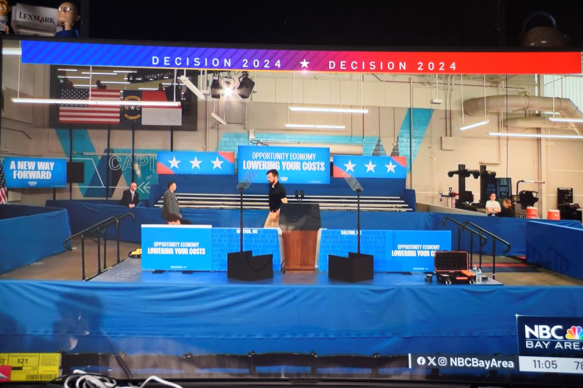 Fake stage set up for Kamala.