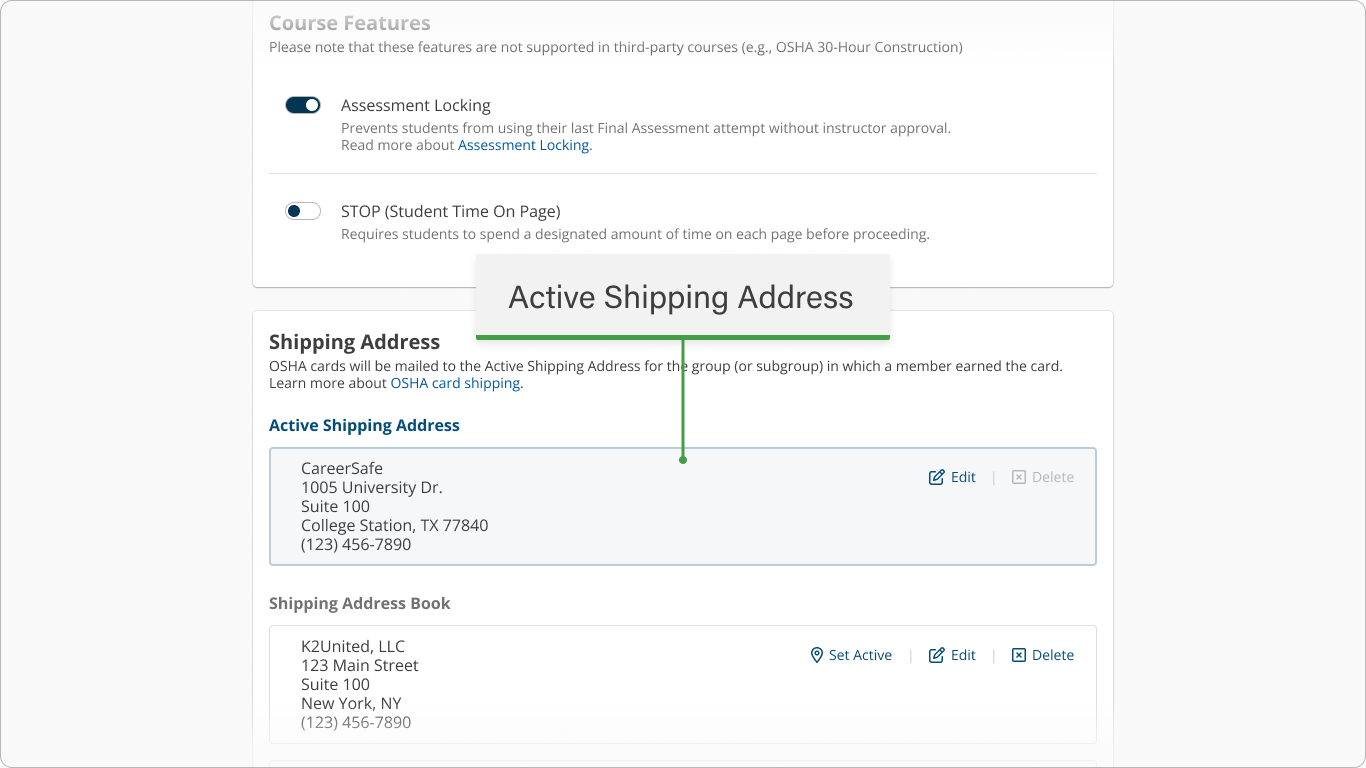 Active Shipping Address
