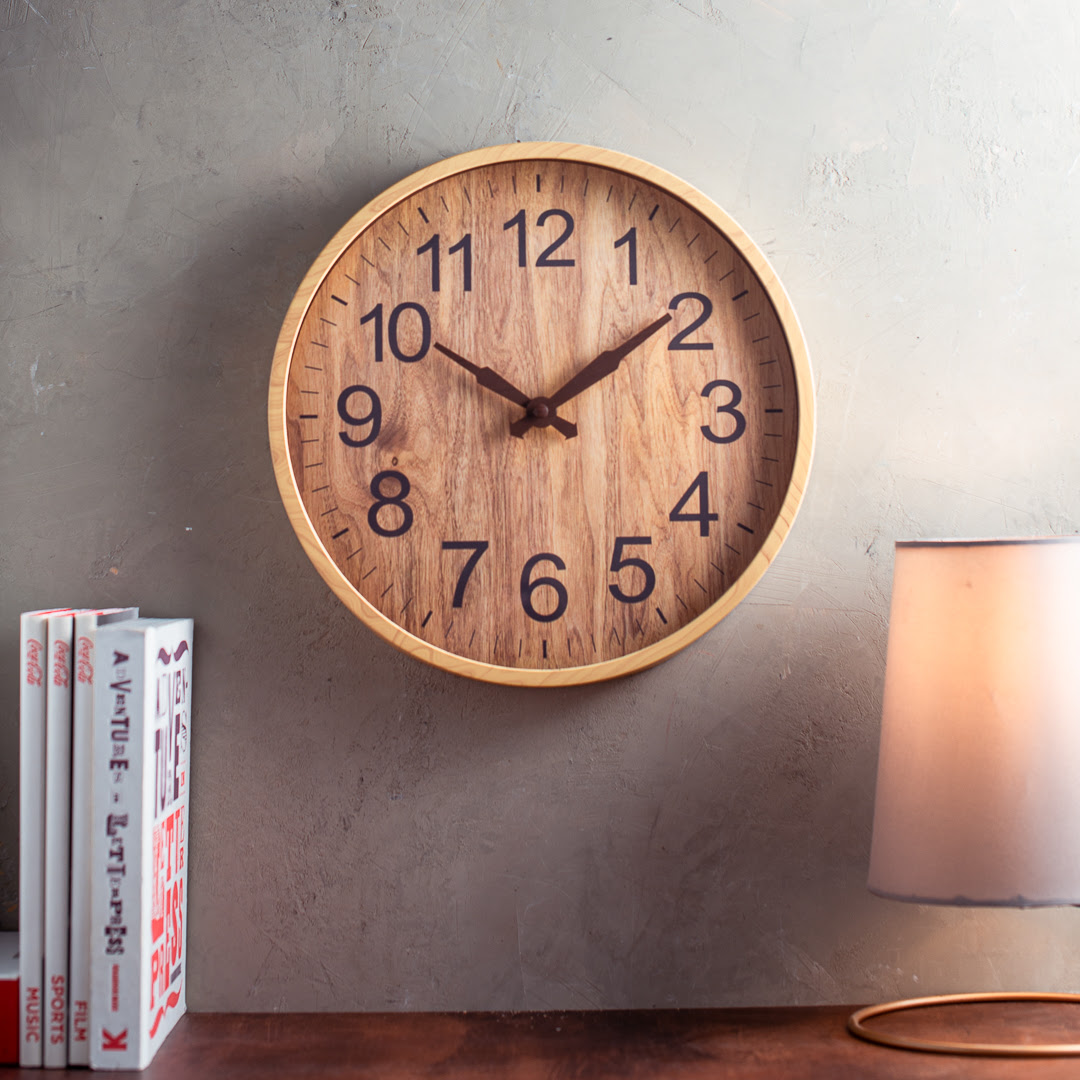 Relógio de Plástico para Parede Wood 30,5cm x 4cm