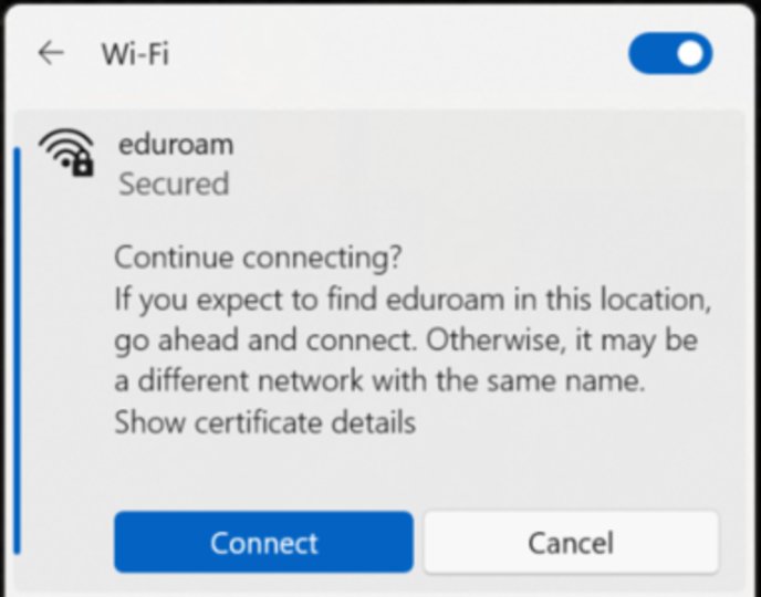 Windows eduroam Certificate Screenshot