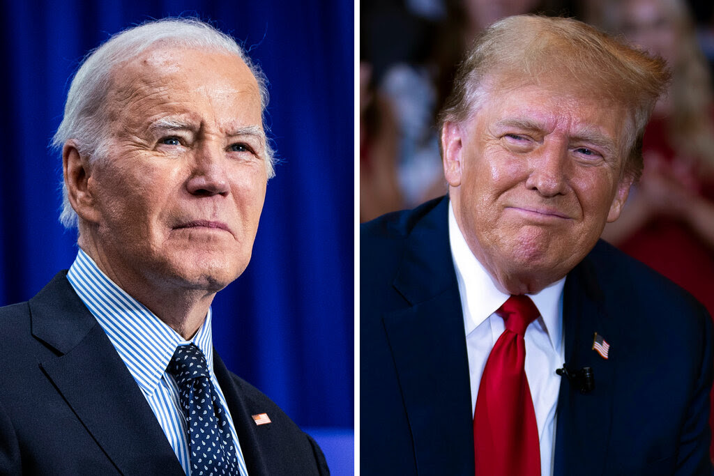 Separate images of President Biden and former President Donald Trump.