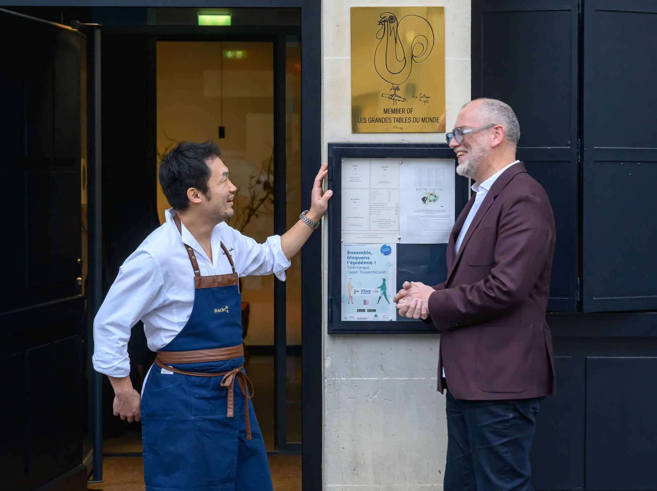 

Jean-Philippe Thomas et le chef du restaurant Racine (Kazuyuki Tanaka, 2 étoiles Michelin)