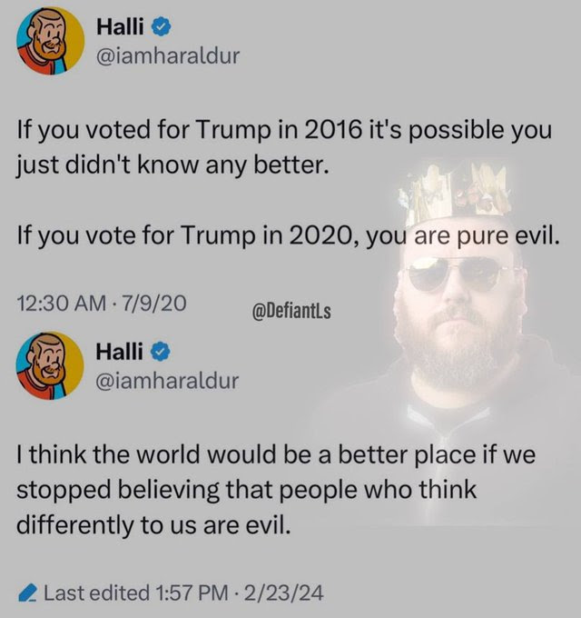 Hypocrite Halli call Trump supporters "evil" then condemnd those wo use the word "evil."