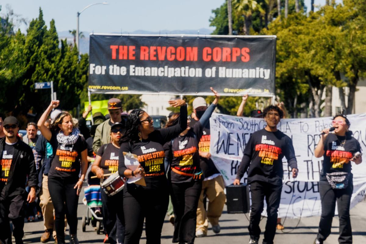 The Revcom Corps contingent marching in LA Hands Off Rafah rally, March 2, 2024.