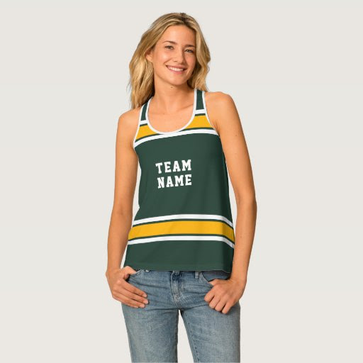 Green Gold White Sports Team Name Number Women's