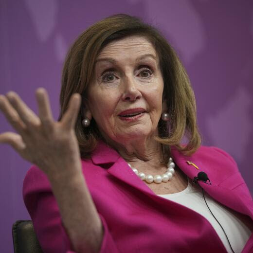 Former U.S. Speaker of the House of Representatives, Nancy Pelosi, speaks at Chatham House, to discuss challenges to American democracy and the importance of leadership in an election year, in London, Monday, Oct. 14, 2024. (AP Photo/Kin Cheung)