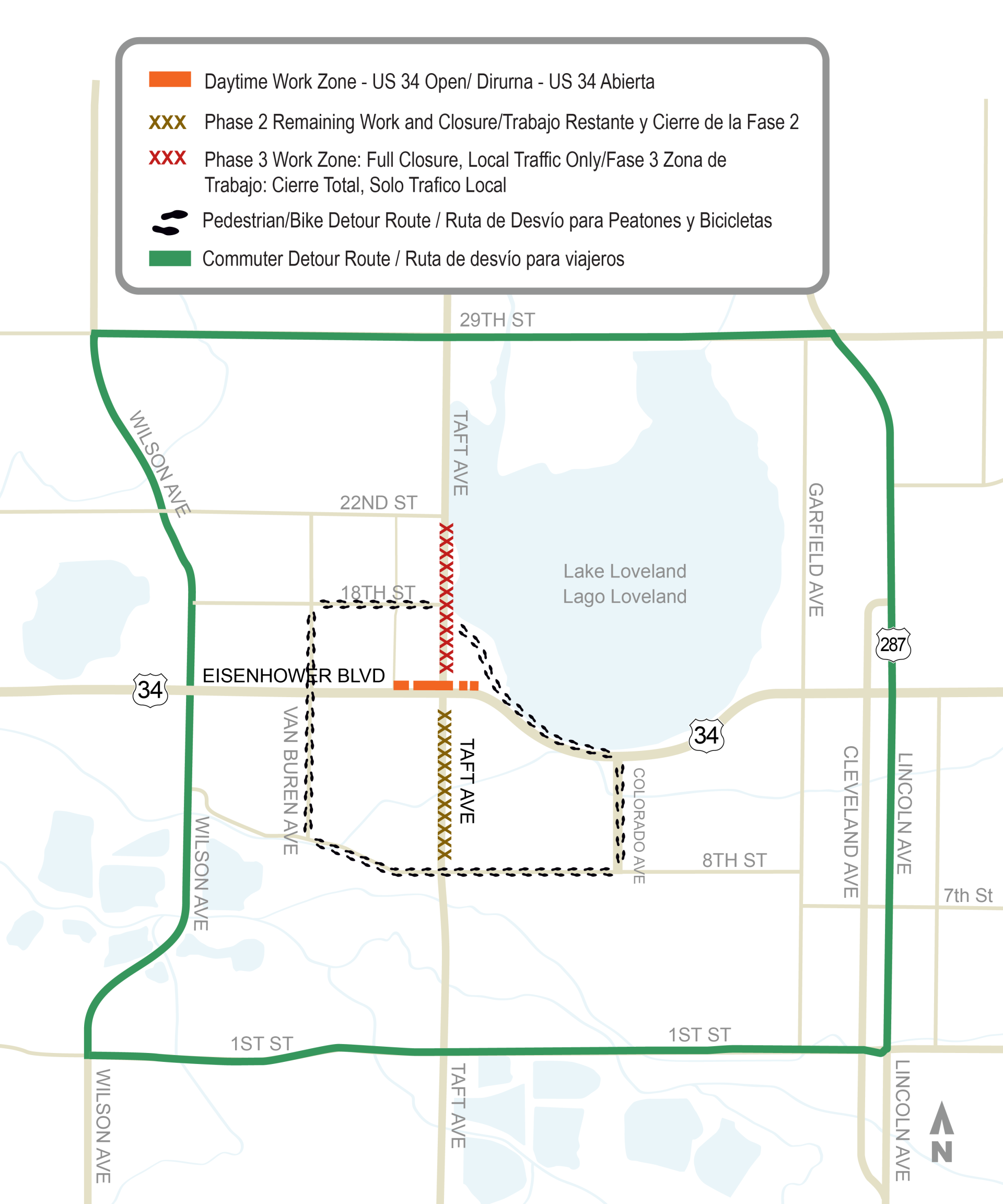 A map of the Phase 3 detour route.