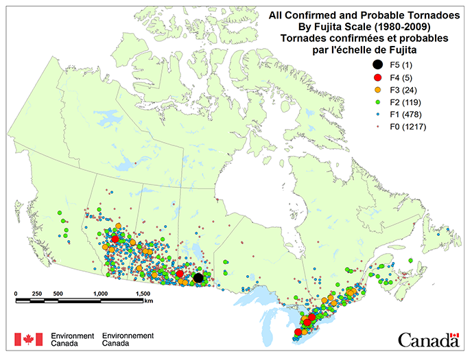 Carte du Canada de tornades