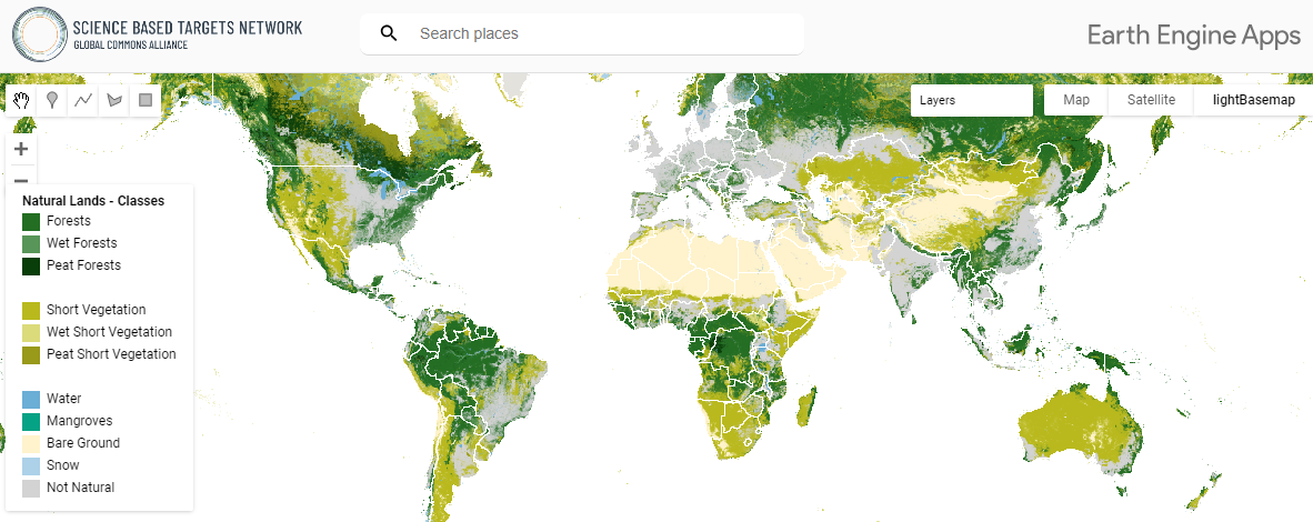 Screenshot of natural lands map