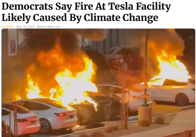 Photo of Teslas on fire.