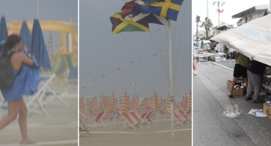 Inattesa bufera di vento e sabbia sulla costa toscana: raffiche a 70 all’ora. Fuga dalle spiagge