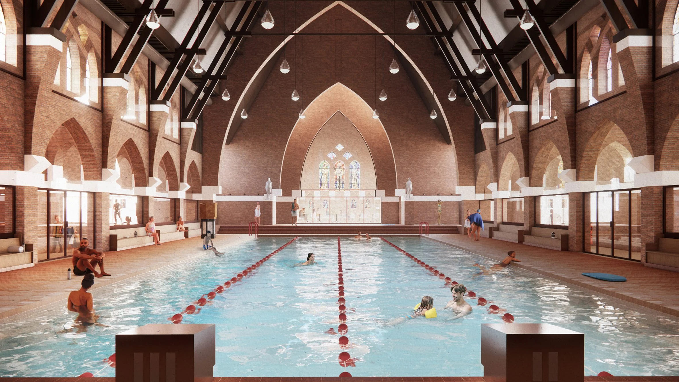 El proyecto Holy Water, realizado por los estudios MVRDV y Zecc Architecten, se ubica en la iglesia de San Francisco de Asís en Heerlen (Países Bajos).