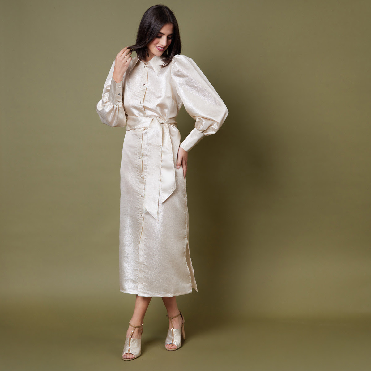 Image of Limited Edition Ceremony Lurex Power Shoulder Shirt Dress