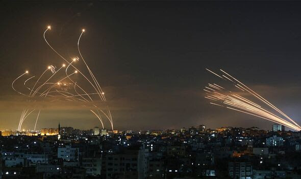 Photo of Israeli sky and iron dome rockets.