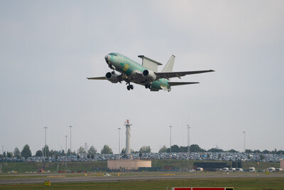 A Boeing flight-test crew conducted functional checks during the aircraft’s first flight from Birmingham Airport, marking a significant milestone in the programme’s test and evaluation phase. (Boeing image) (PRNewsfoto/Boeing)