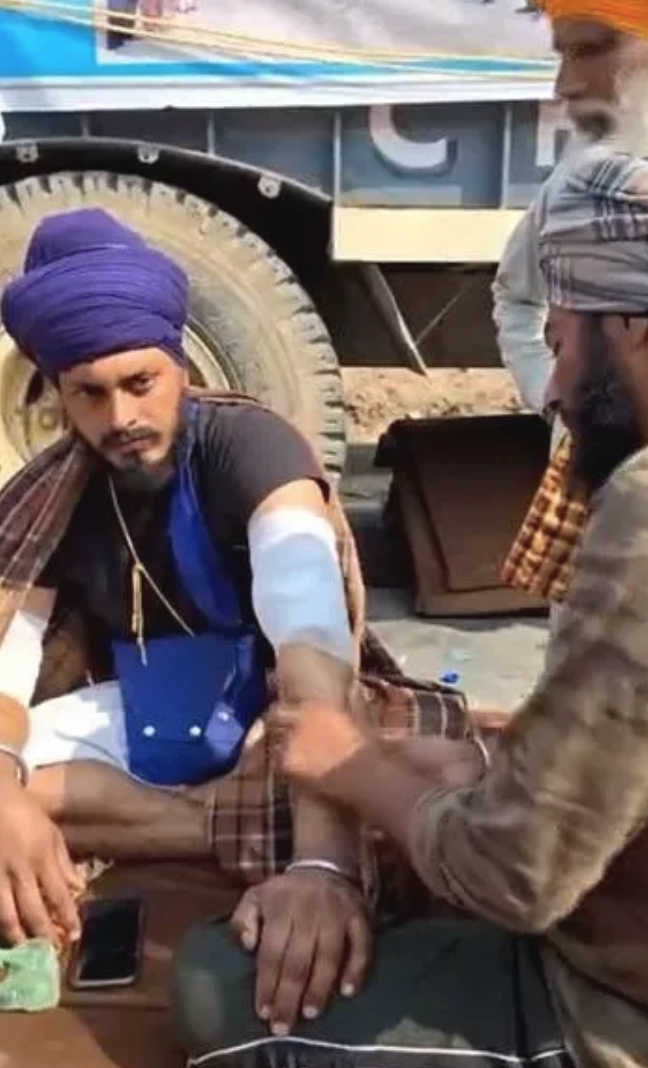 A Farmer Receives Treatment for Injuries after being Shot by Government Forces on the Way to Delhi