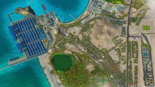 Vista aérea do projeto do novo porto de Chancay