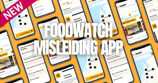 Sfeerbeeld van nieuwe foodwatch webapplicatie op een veelvoud aan mobiele telefoons