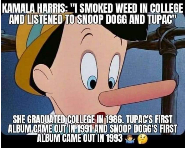 Meme outlining Kamala Harris blatant lies.