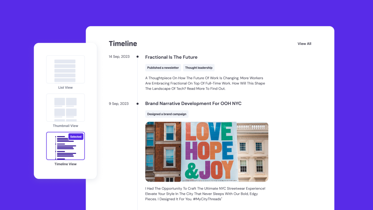 Polywork personal website timeline view