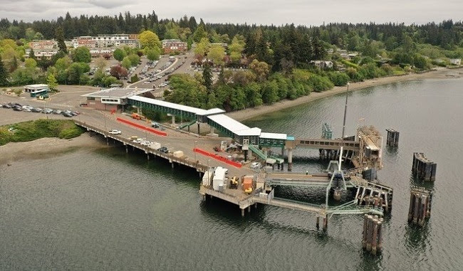 Aerial view of Bainbridge terminal with new overhead loading structure visible