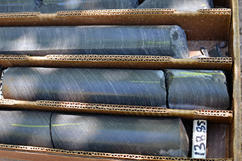 Drilling cores from underneath the Porcupine Mountains are shown.