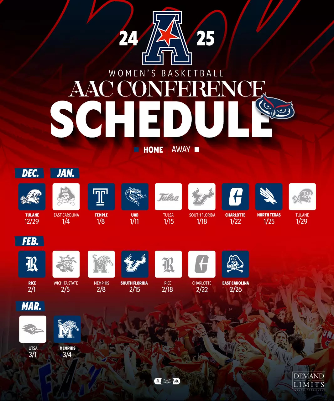 2024-25 FAU WBB AAC Schedule Graphic