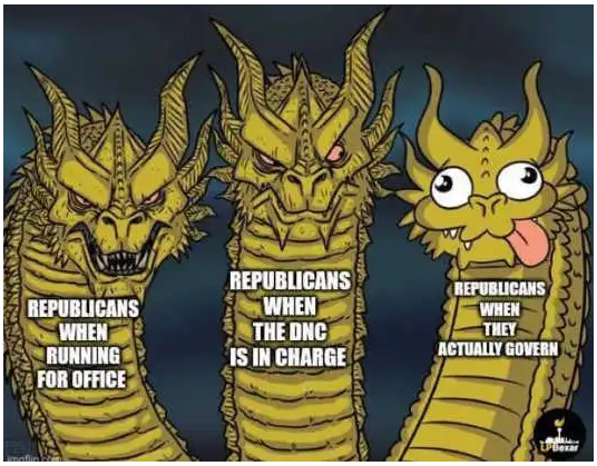 Meme that indicates the Republicans are lousy when they get in office.