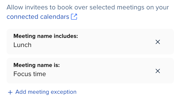 Screenshot of booking over meetings settings