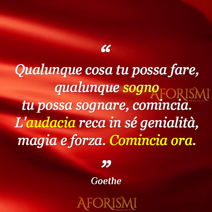 Qualunque cosa tu possa fare, qualunque sogno tu possa sognare, comincia. L'audacia reca in sé genialità, magia e forza. Comincia ora.