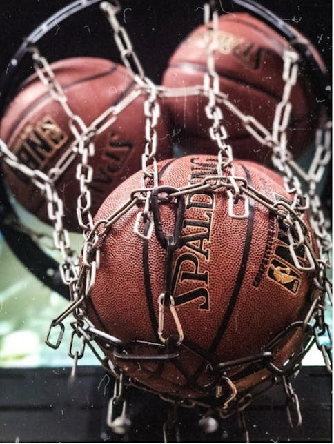 Basketballs in a net