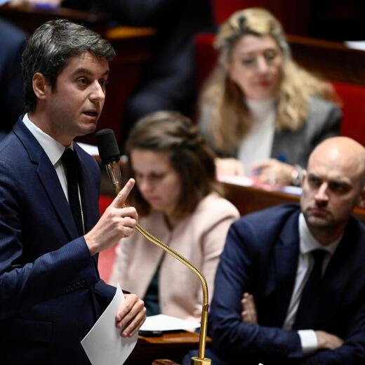 France's Prime Minister Gabriel Attal speaks during a session of questions to the government at The National Assembly in Paris on March 26, 2024. (Photo by JULIEN DE ROSA / AFP)