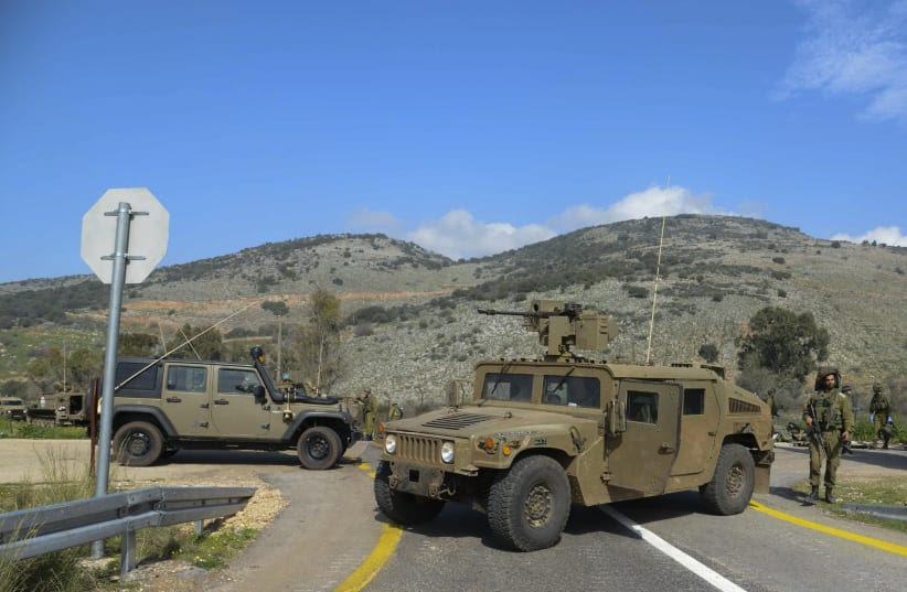 IDF forces seen on Mount Dov (photo credit: ANCHO GOSH/FLASH90)