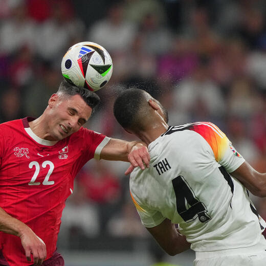 Germany s Jonathan Tah fight for the ball with Switzerland s Fabian Schar during the Euro 2024 soccer match between Switzerland and Germany at the Frankfurt Arena , Frankfurt , Germany - Sunday 23 June 2024. - Soccer . PUBLICATIONxNOTxINxITAxFRAxCHN Copyright: xSpada/LaPressex